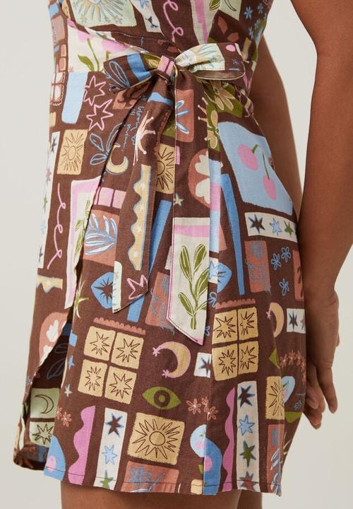 Cotton On - Haven halter wrap dress - summer solstice brown