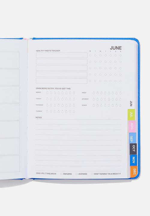 Typo - 2024 Small weekly wellness diary - blue pink foliage