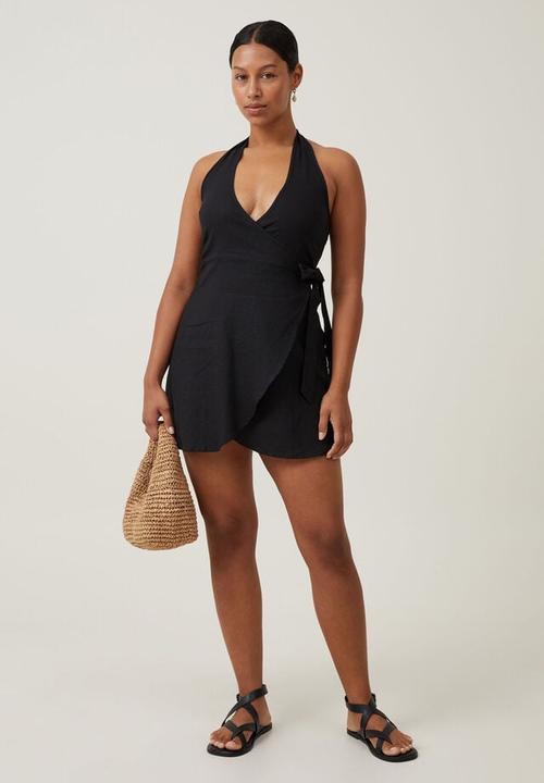 Cotton On - Haven halter wrap dress - black