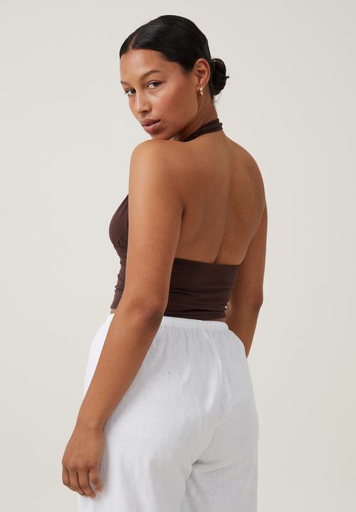 Cotton On - Jessica V Neck Halter Top - Dark Oak