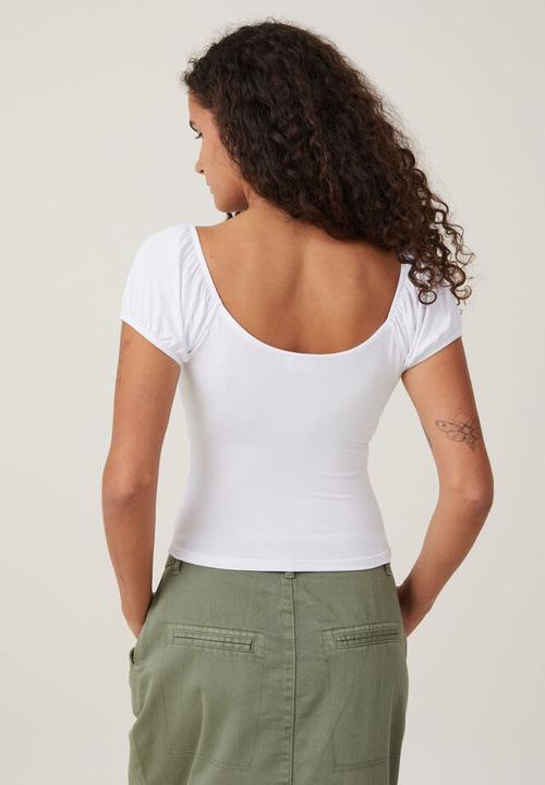 Cotton On - Quinn tie front short sleeve top - white
