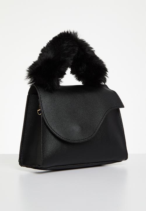 Pop Candy - Fur handle handbag - black