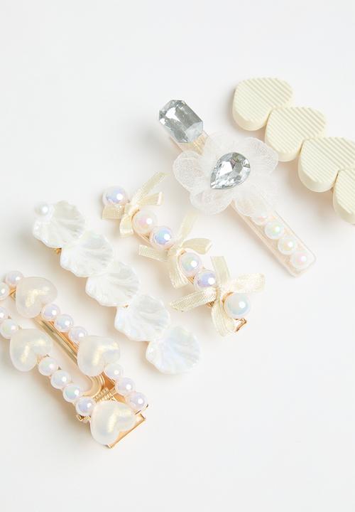 Pop Candy -  5pc hair clips set - white multi