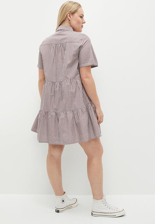 Cotton On - Plus Noah Mini Shirt Dress - Layla Stripe Brown