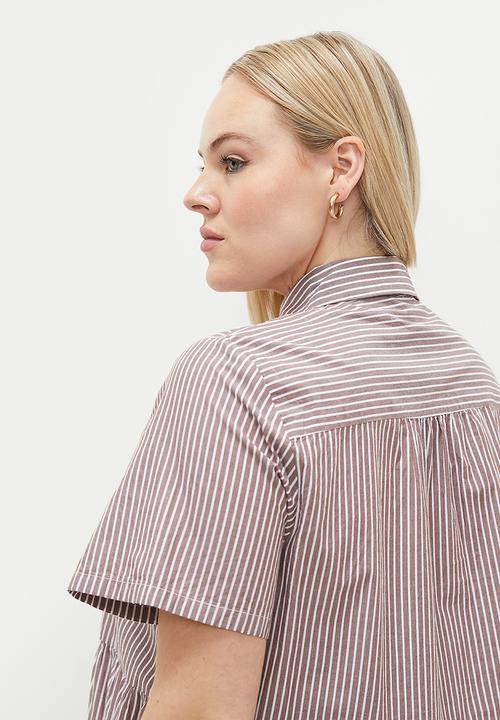 Cotton On - Plus Noah Mini Shirt Dress - Layla Stripe Brown