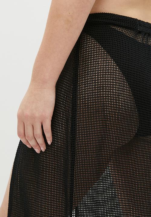 Cotton On - Plus Open Mesh Beach Sarong Wrap Skirt - Black