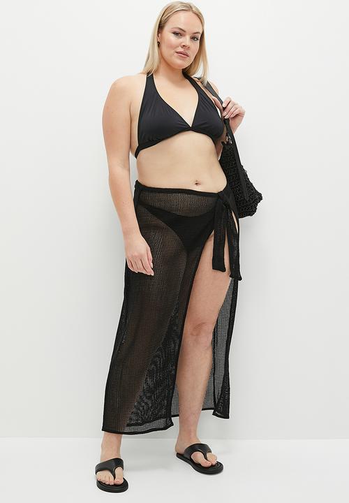 Cotton On - Plus Open Mesh Beach Sarong Wrap Skirt - Black