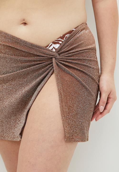 Cotton On - Plus Twist Front Swim Skirt - Acorn Brown Metallic