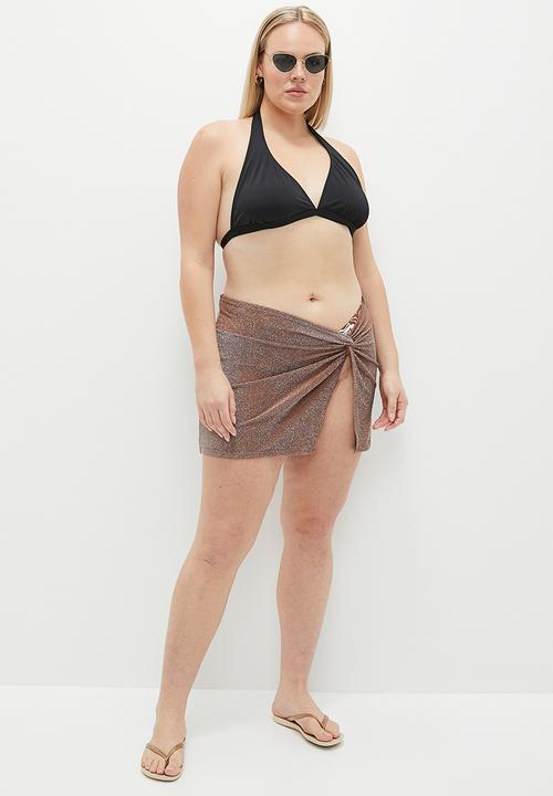 Cotton On - Plus Twist Front Swim Skirt - Acorn Brown Metallic