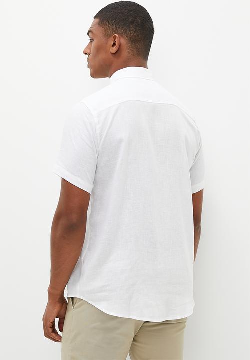 Lark & Crosse - Collared short sleeve linen blend shirt -  white