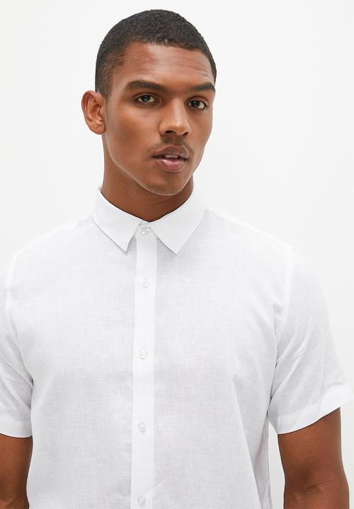 Lark & Crosse - Collared short sleeve linen blend shirt -  white