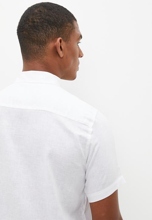 Lark & Crosse - Collared short sleeve linen blend shirt -  white