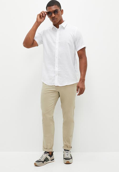 Lark & Crosse - Collared short sleeve linen blend shirt -  white