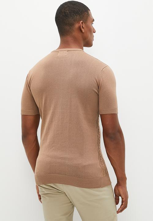 Lark & Crosse - Jacquard knit high neck short sleeve tee - taupe