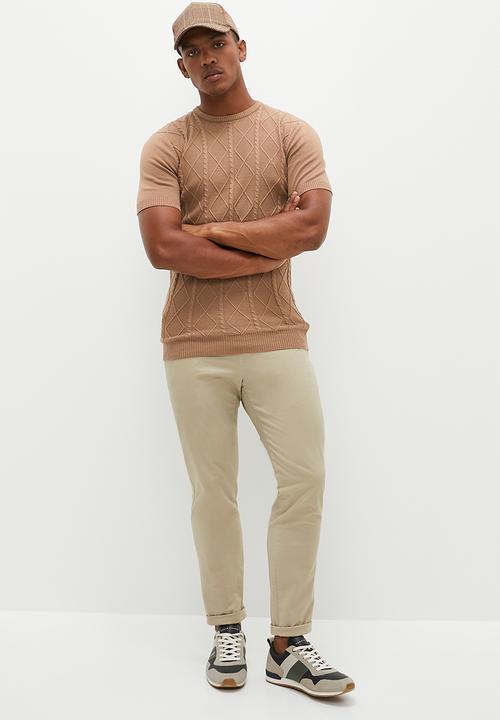 Lark & Crosse - Jacquard knit high neck short sleeve tee - taupe