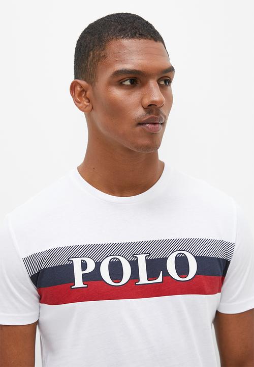 POLO - Mens short sleeve stripe print tee - white 