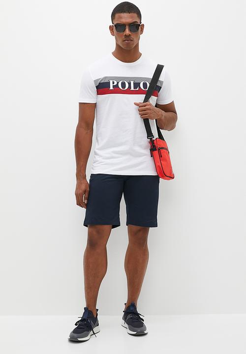 POLO - Mens short sleeve stripe print tee - white 