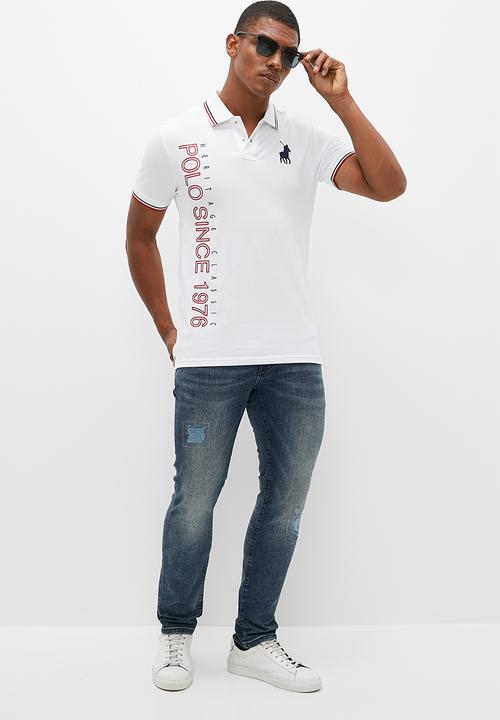 POLO - Mens logo printed short sleeve golfer - white