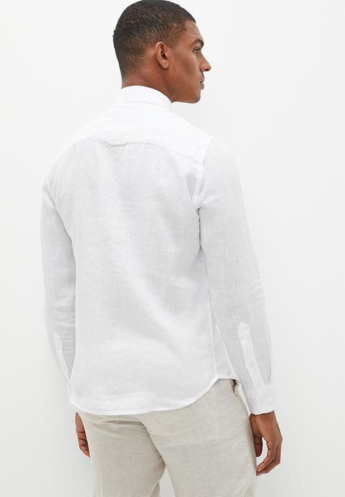 POLO - Mens linen long sleeve shirt - white