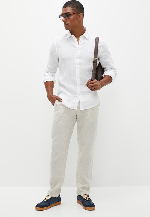 POLO - Mens linen long sleeve shirt - white
