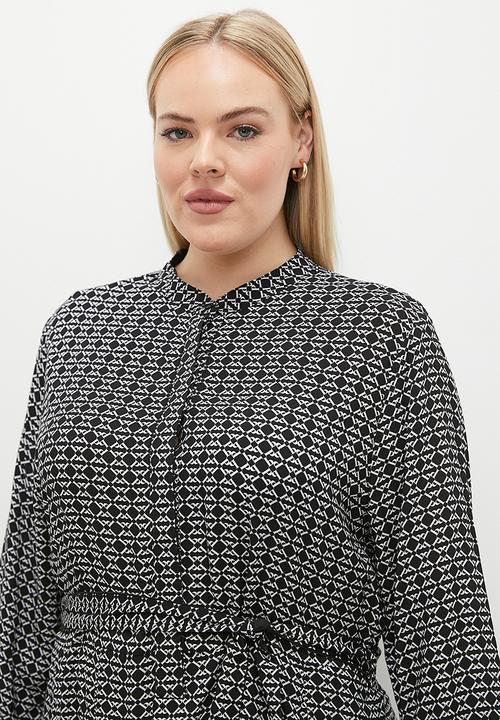 POLO - Plus lily monogram long sleeve belted dress - black