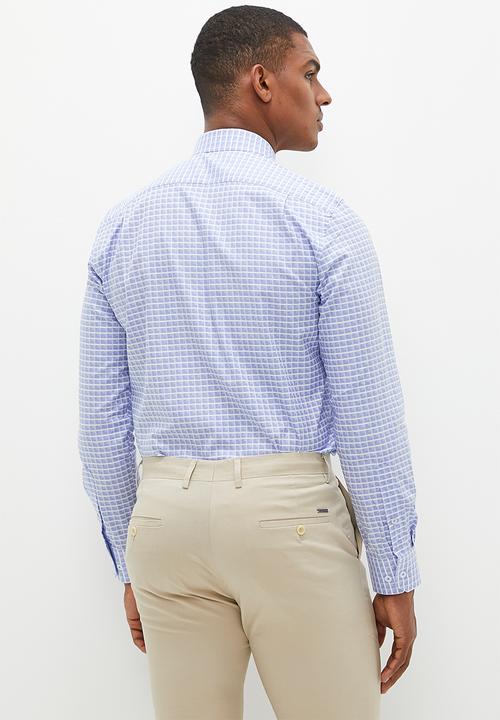 POLO - Mens textured check long sleeve shirt - blue