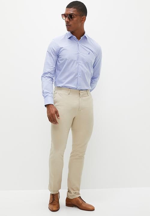 POLO - Mens textured check long sleeve shirt - blue