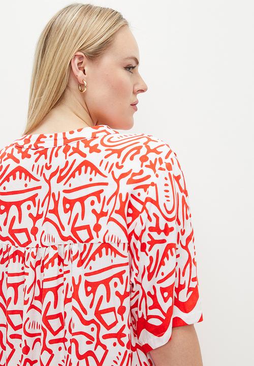 Me&B - Plus the tunic dress with button detail - aztec border
