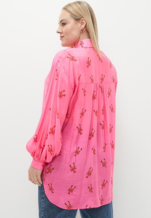 Me&B - Plus sheer bellow sleeve shirt - lobster