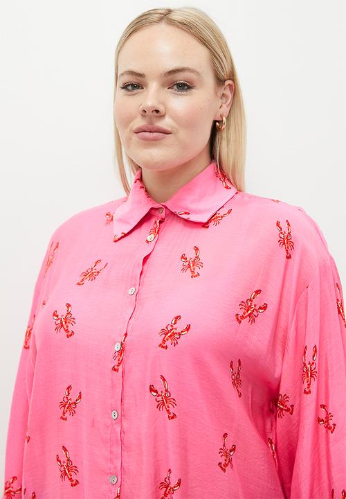 Me&B - Plus sheer bellow sleeve shirt - lobster