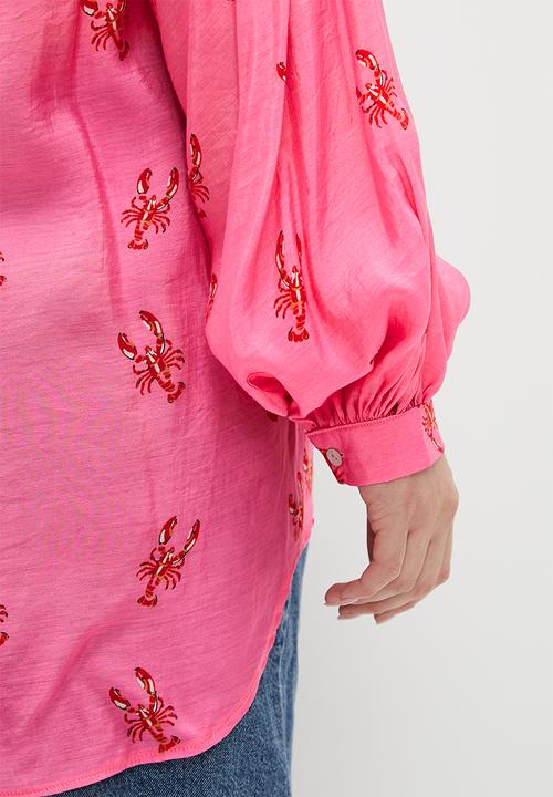 Me&B - Plus sheer bellow sleeve shirt - lobster
