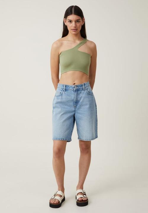 Cotton On - Seamless One Shoulder Micro Crop - Cool Khaki