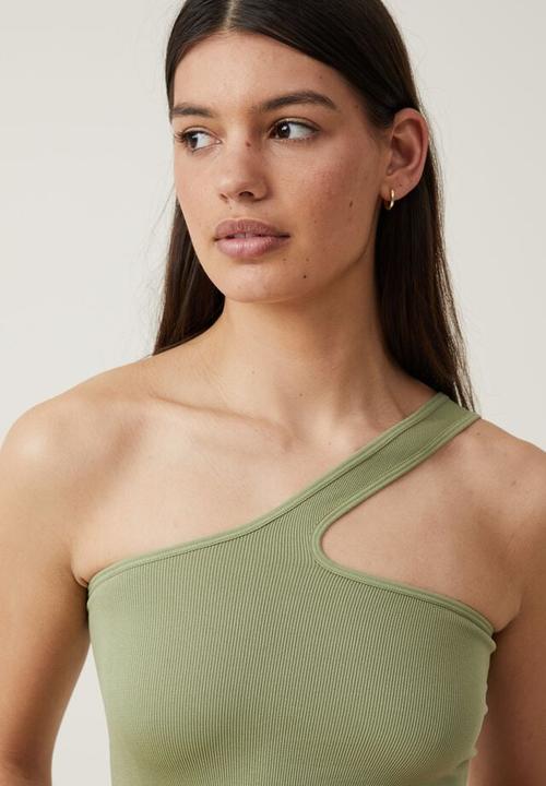 Cotton On - Seamless One Shoulder Micro Crop - Cool Khaki