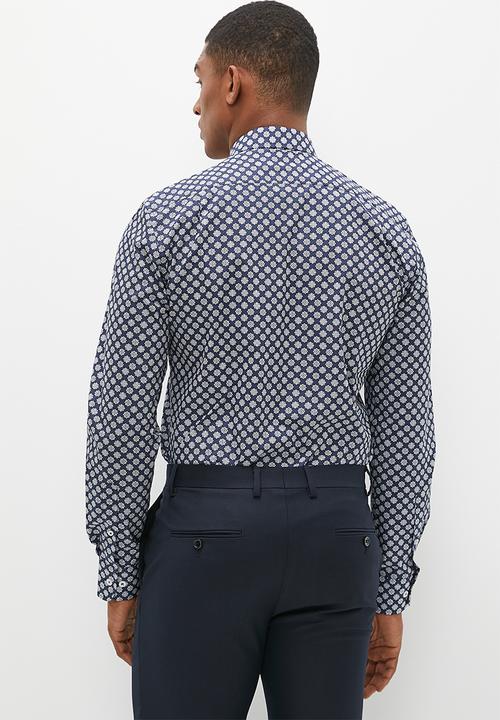 POLO - Mens geometric printed long sleeve shirt - navy 