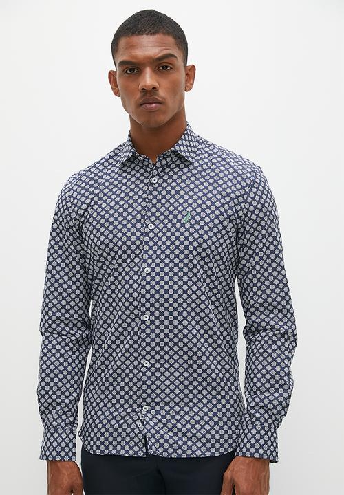 POLO - Mens geometric printed long sleeve shirt - navy 