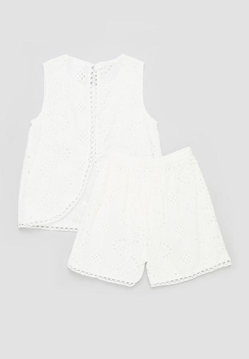 Pop Candy - Anglaise top and short set - white