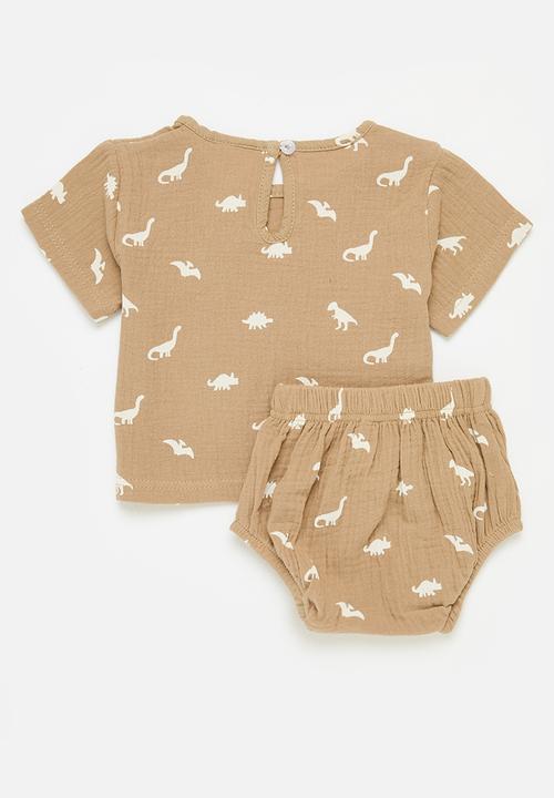Pop Candy - Baby short sleeve top and bottom set - brown