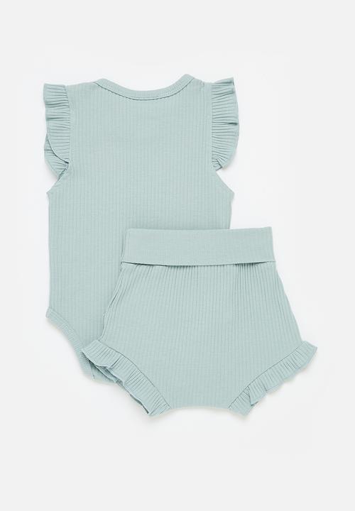 Pop Candy - Ruffle body vest and short set - light blue