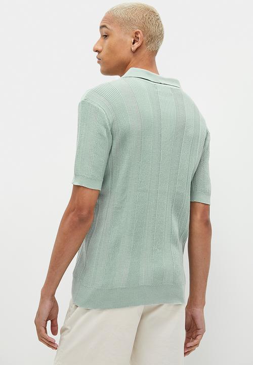 STYLE REPUBLIC - Crochet knit notch neck golfer - sage