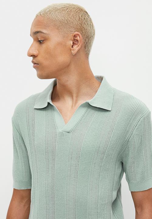 STYLE REPUBLIC - Crochet knit notch neck golfer - sage
