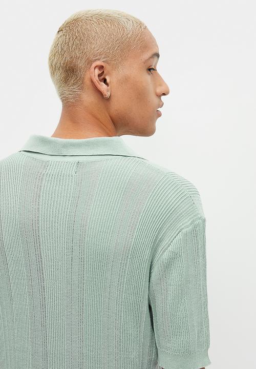 STYLE REPUBLIC - Crochet knit notch neck golfer - sage