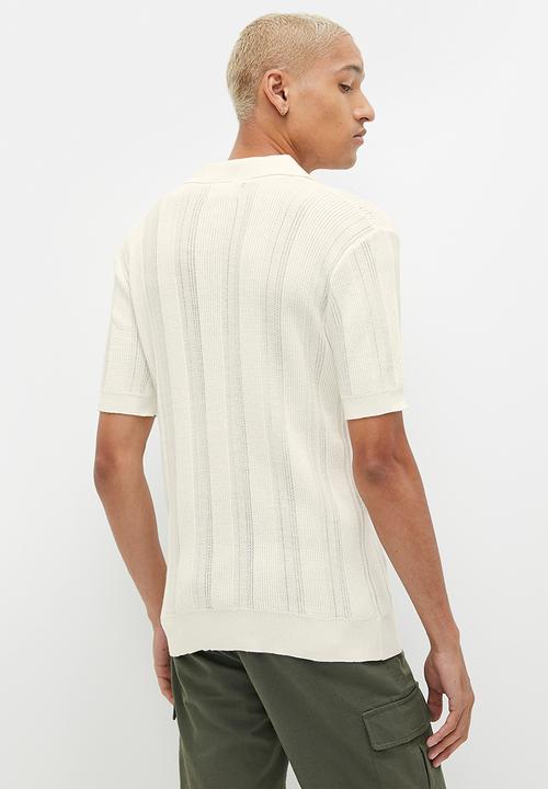 STYLE REPUBLIC - Crochet knit notch neck golfer - milk