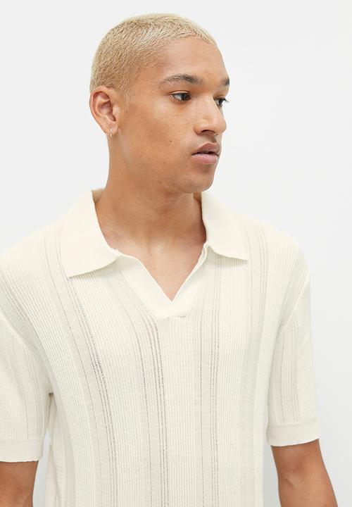 STYLE REPUBLIC - Crochet knit notch neck golfer - milk