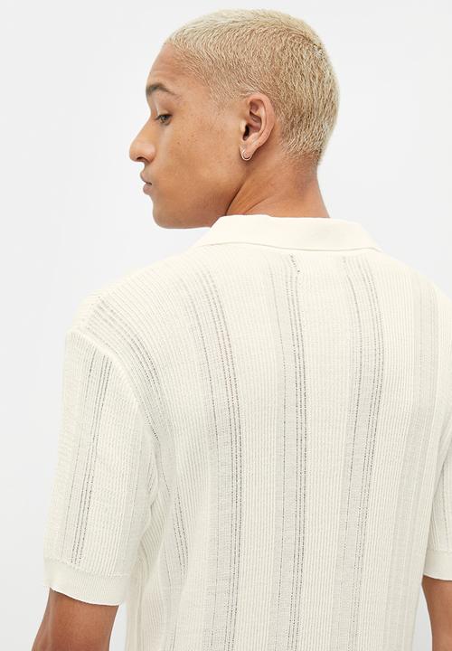 STYLE REPUBLIC - Crochet knit notch neck golfer - milk