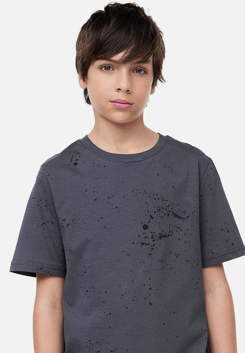 H&M - T-shirt - dark grey splatter 