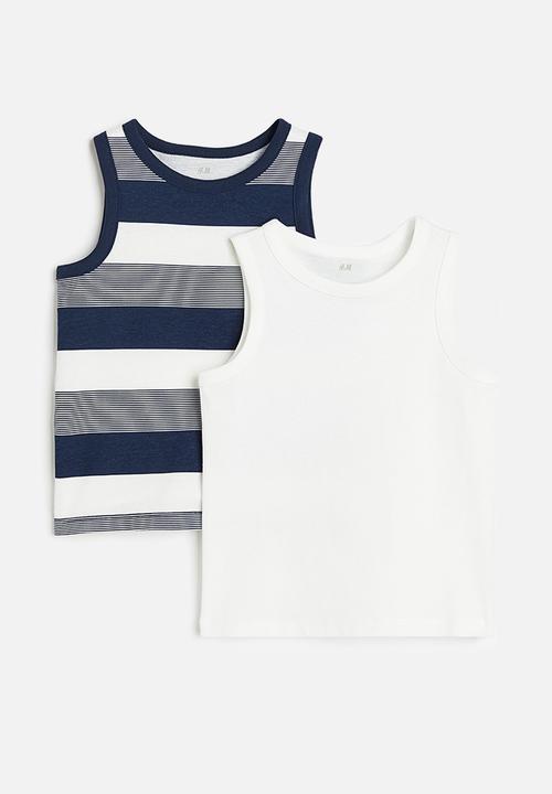H&M - 2 Pack cotton vest tops - navy blue & white