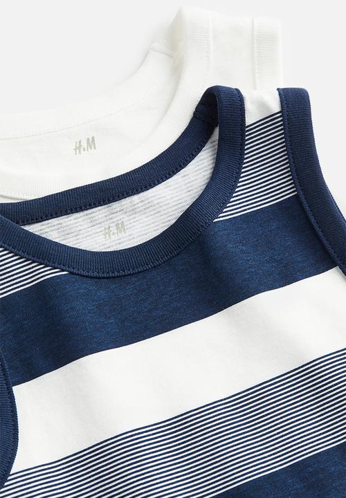 H&M - 2 Pack cotton vest tops - navy blue & white