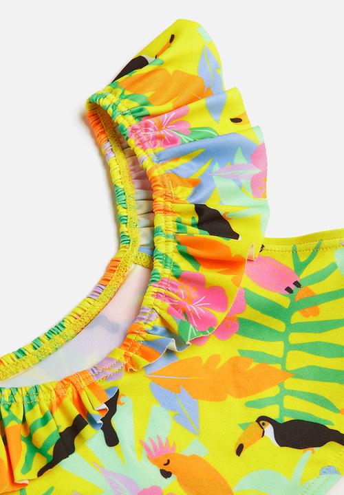 H&M - Patterned flounced bikini - bright yellow birds