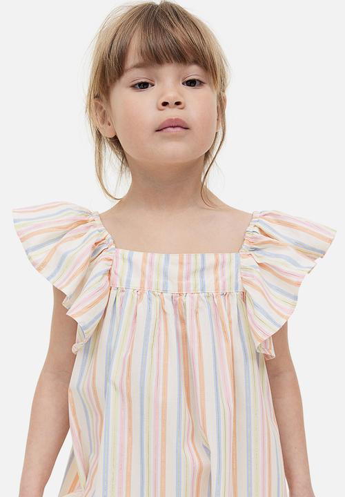 H&M - Butterfly-sleeved patterned dress - light pink striped