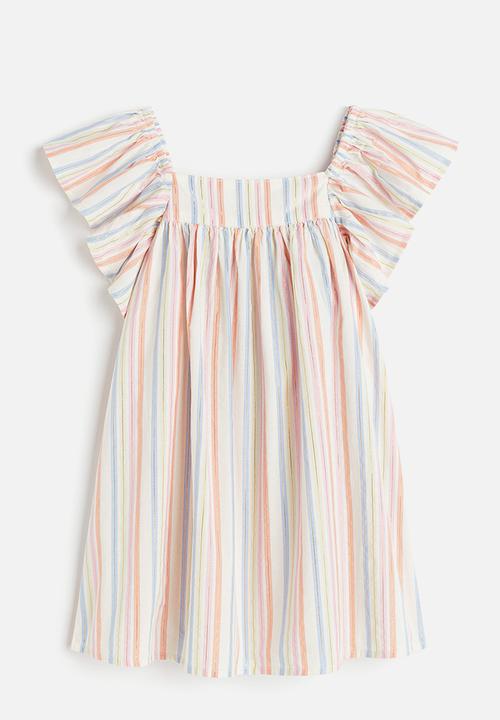 H&M - Butterfly-sleeved patterned dress - light pink striped